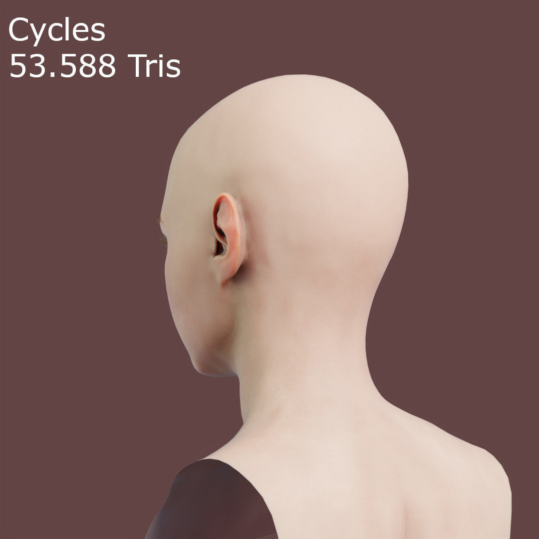 Young Female Head Low-poly 3D model_17