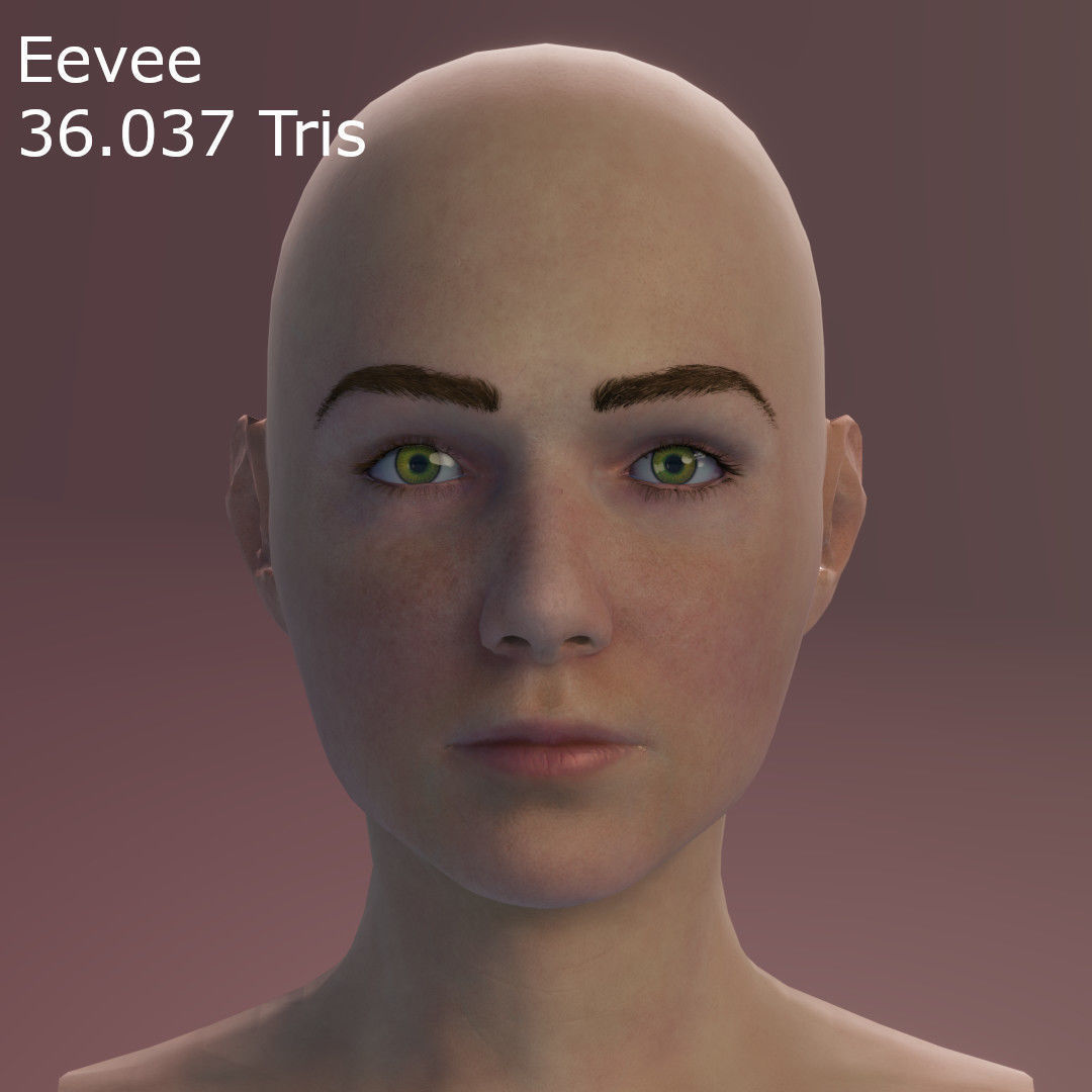 Young Female Head Low-poly 3D model_5