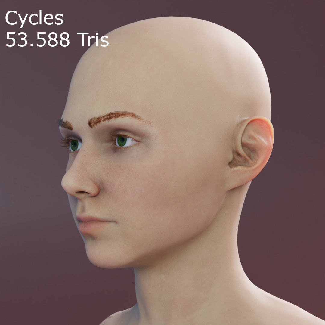 Young Female Head Low-poly 3D model_7