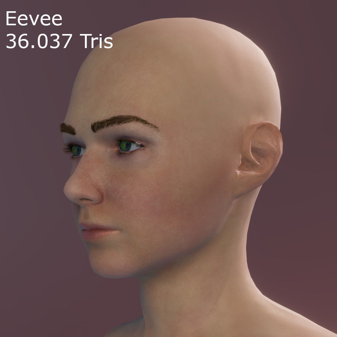 Young Female Head Low-poly 3D model_9