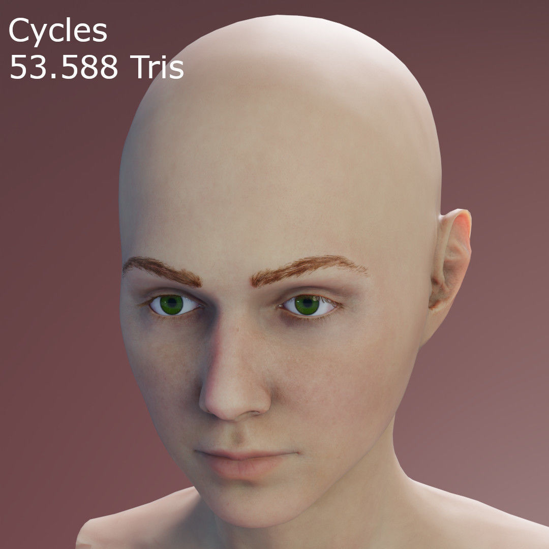 Young Female Head Low-poly 3D model_15