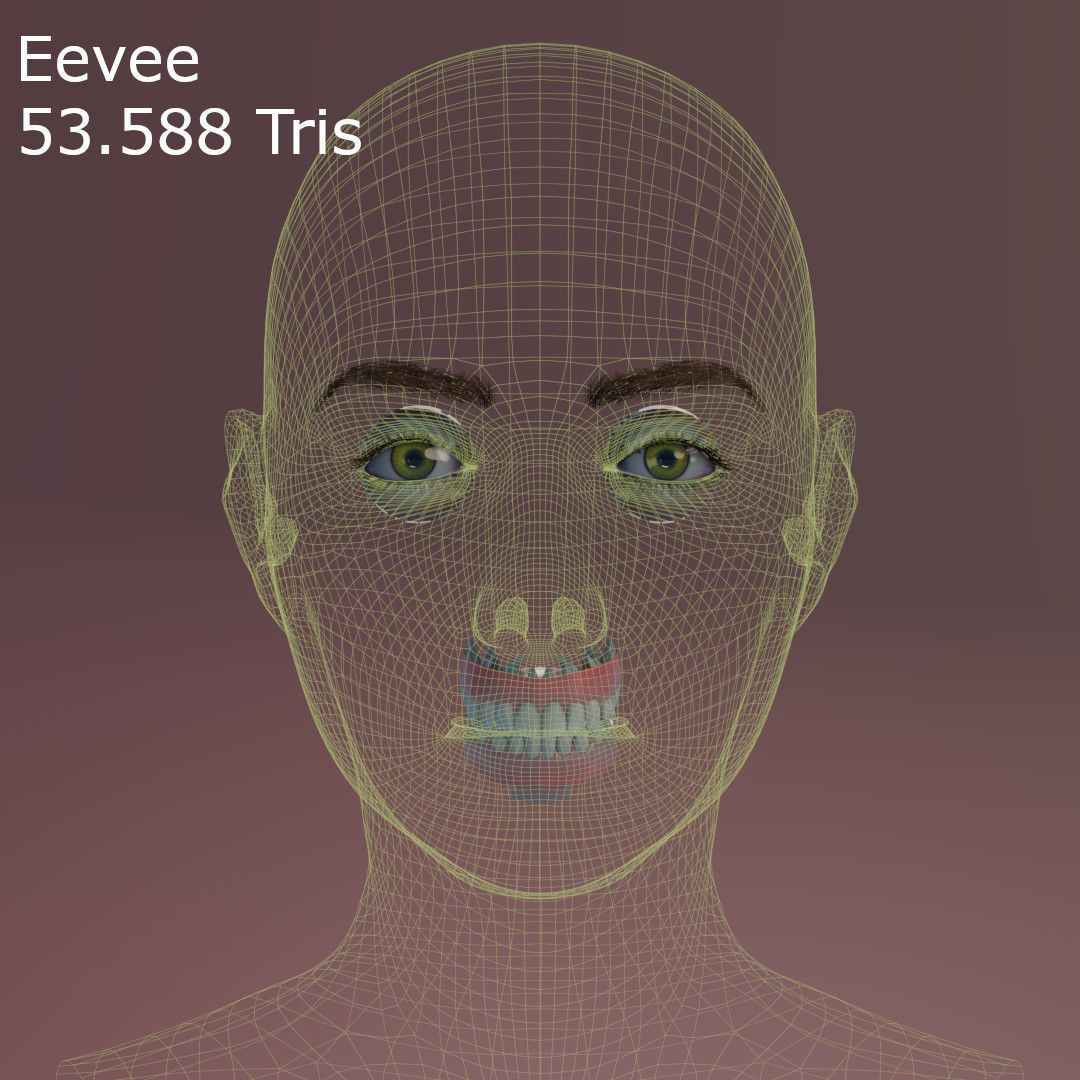 Young Female Head Low-poly 3D model_4