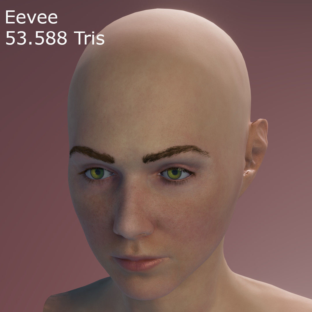 Young Female Head Low-poly 3D model_16