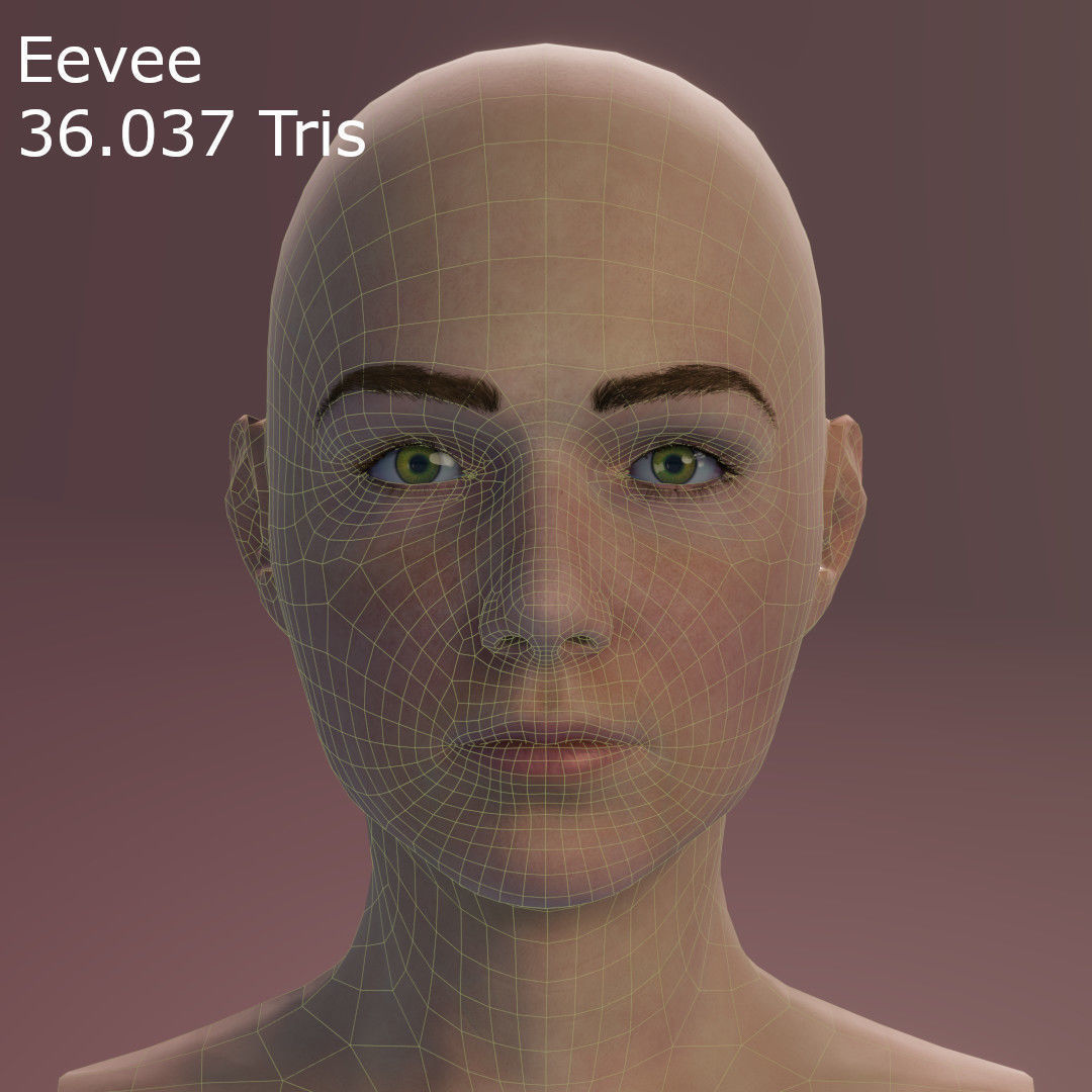 Young Female Head Low-poly 3D model_6