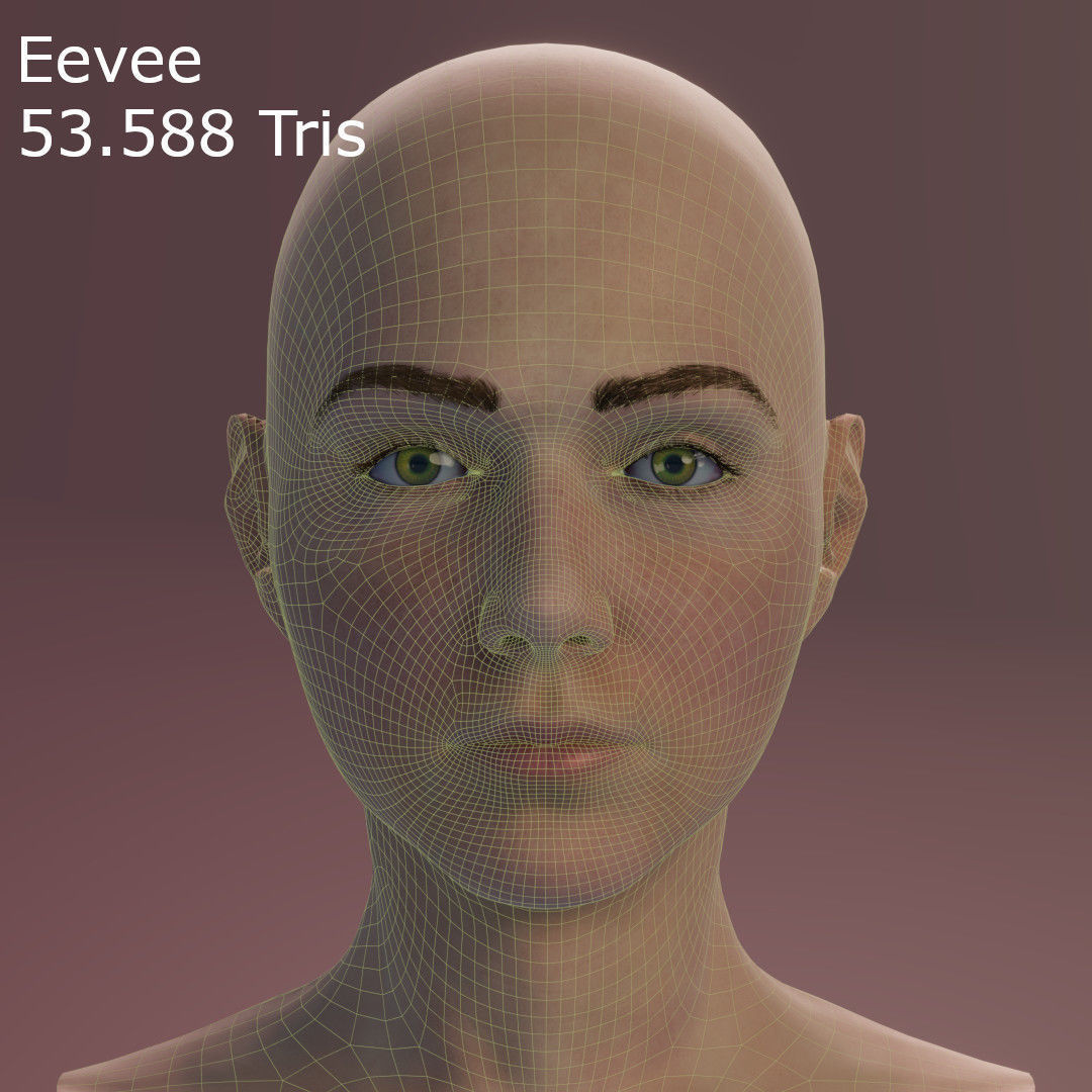 Young Female Head Low-poly 3D model_3