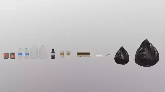 Low Poly Trashes bottles and cans