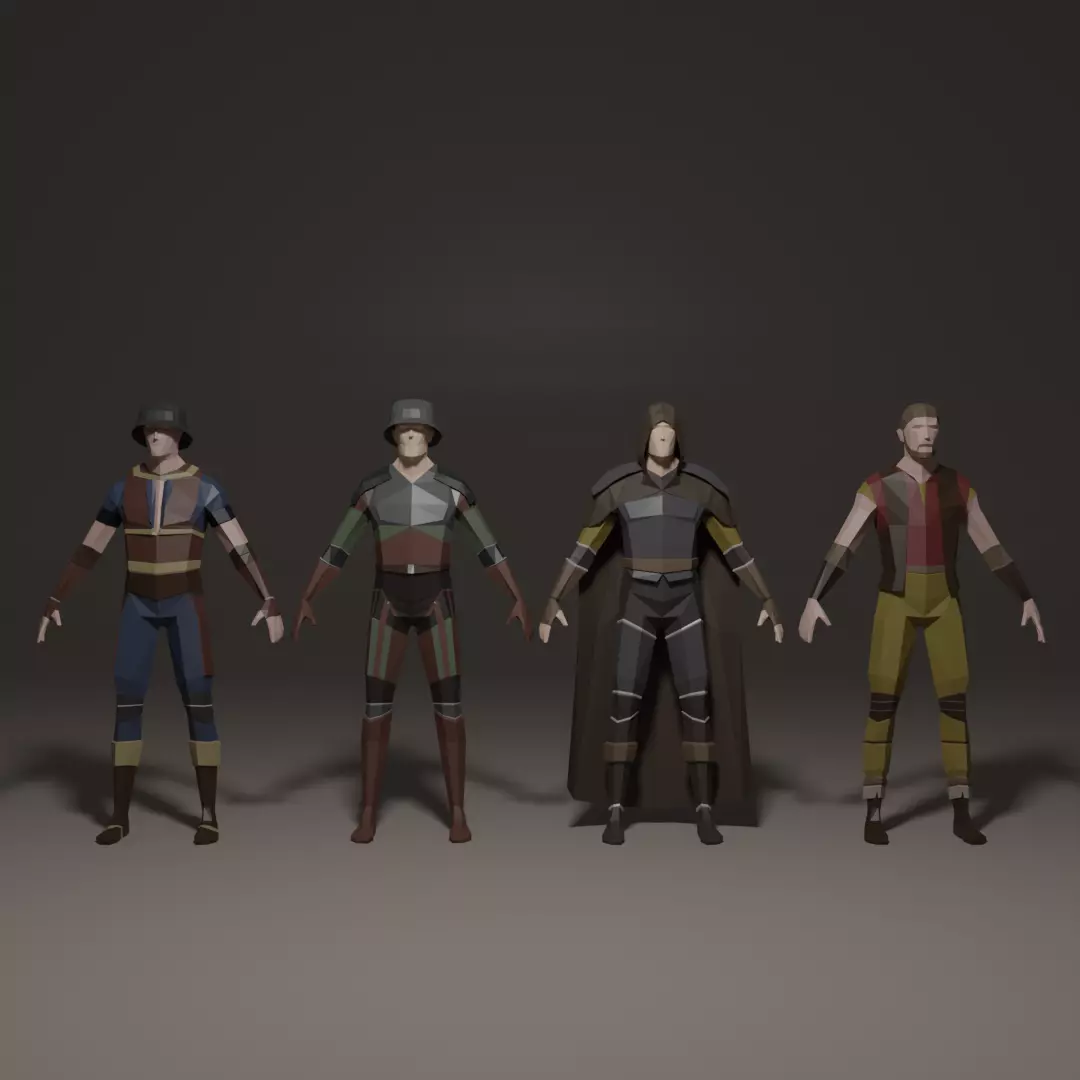 4 low poly characters from the Middle Ages Free 3D model_0