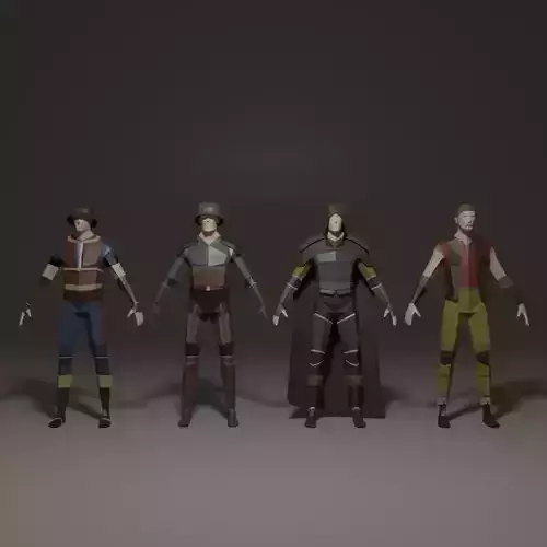 4 low poly characters from the Middle Ages Free 3D model
