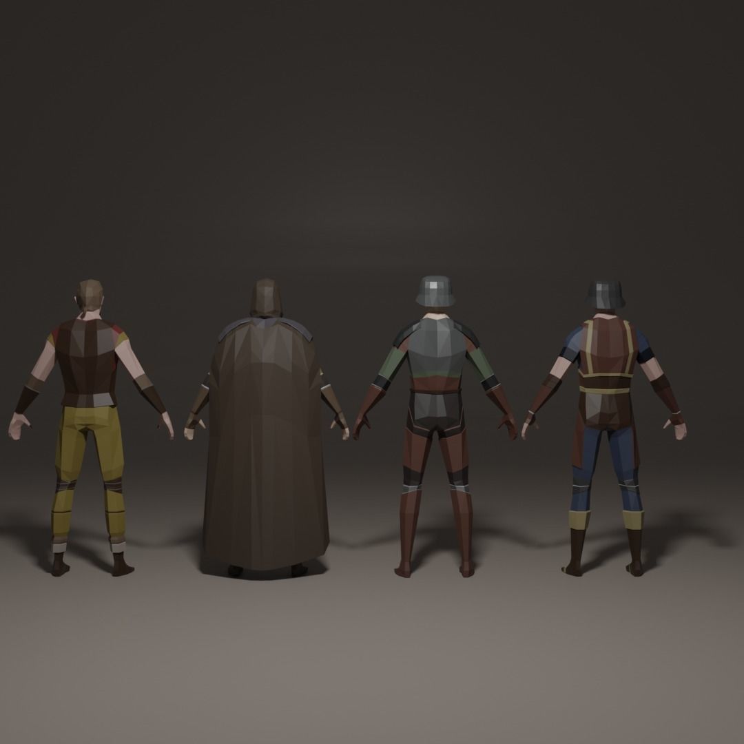 4 low poly characters from the Middle Ages Free 3D model_1