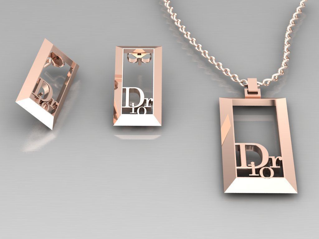 dior set pendant and earrings 3D print model_1