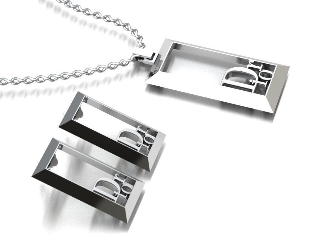 dior set pendant and earrings 3D print model_8