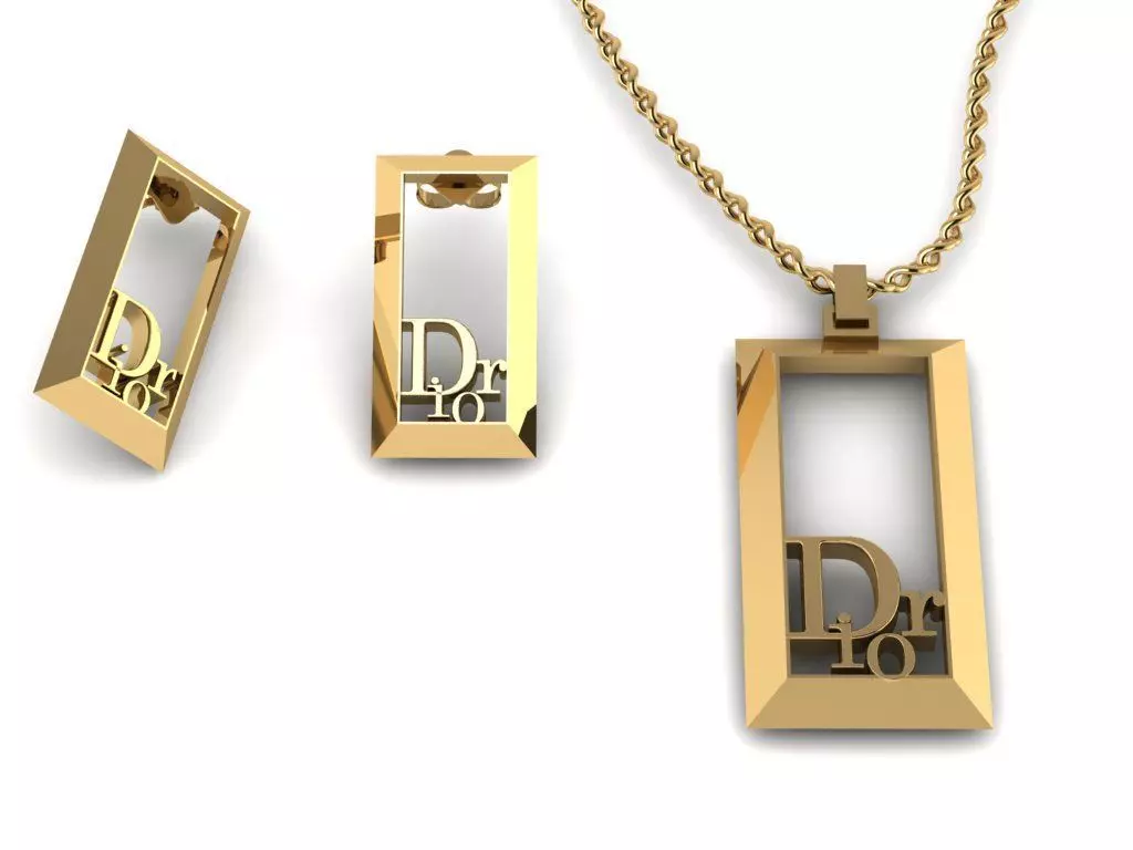 dior set pendant and earrings 3D print model_0