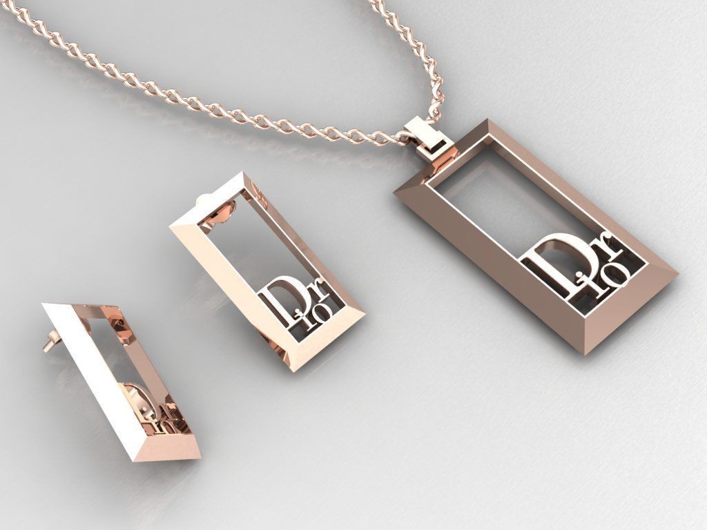 dior set pendant and earrings 3D print model_31