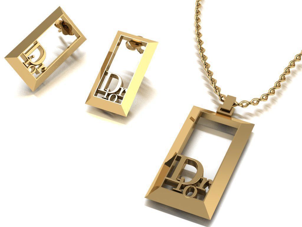 dior set pendant and earrings 3D print model_28