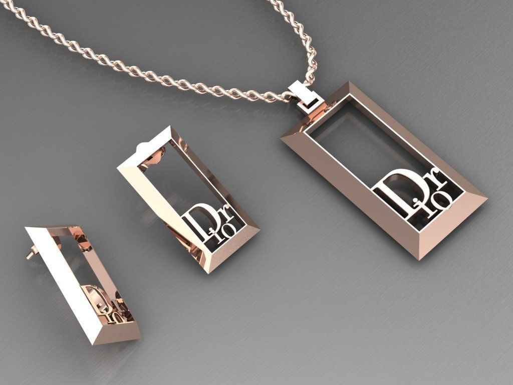 dior set pendant and earrings 3D print model_3