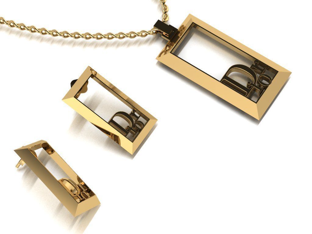 dior set pendant and earrings 3D print model_27