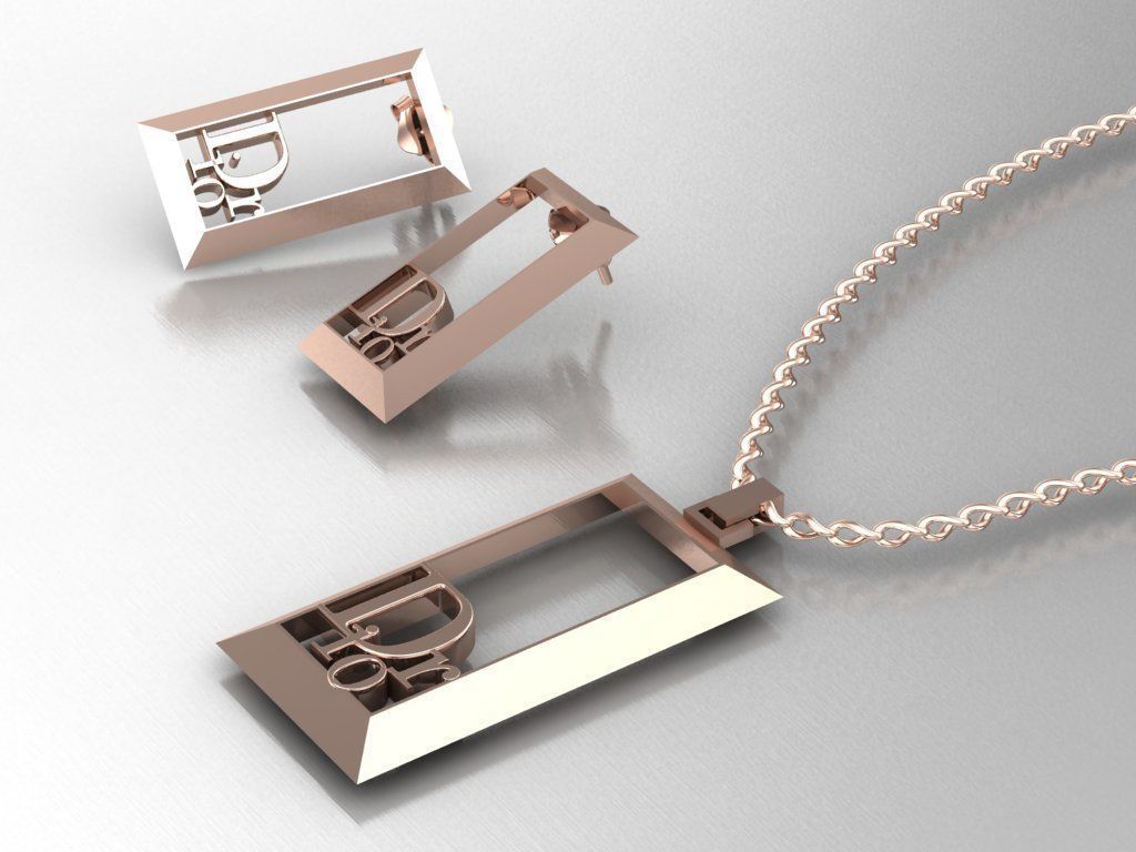 dior set pendant and earrings 3D print model_30