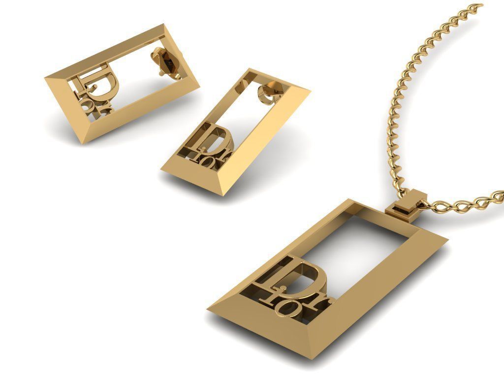 dior set pendant and earrings 3D print model_11