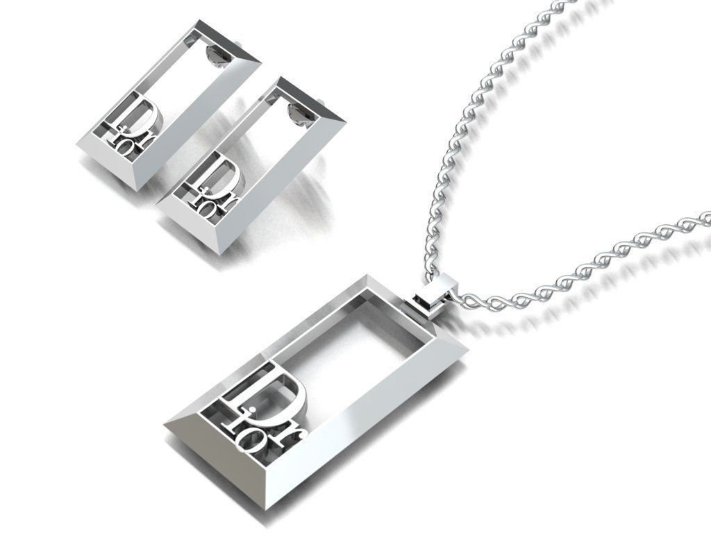 dior set pendant and earrings 3D print model_7