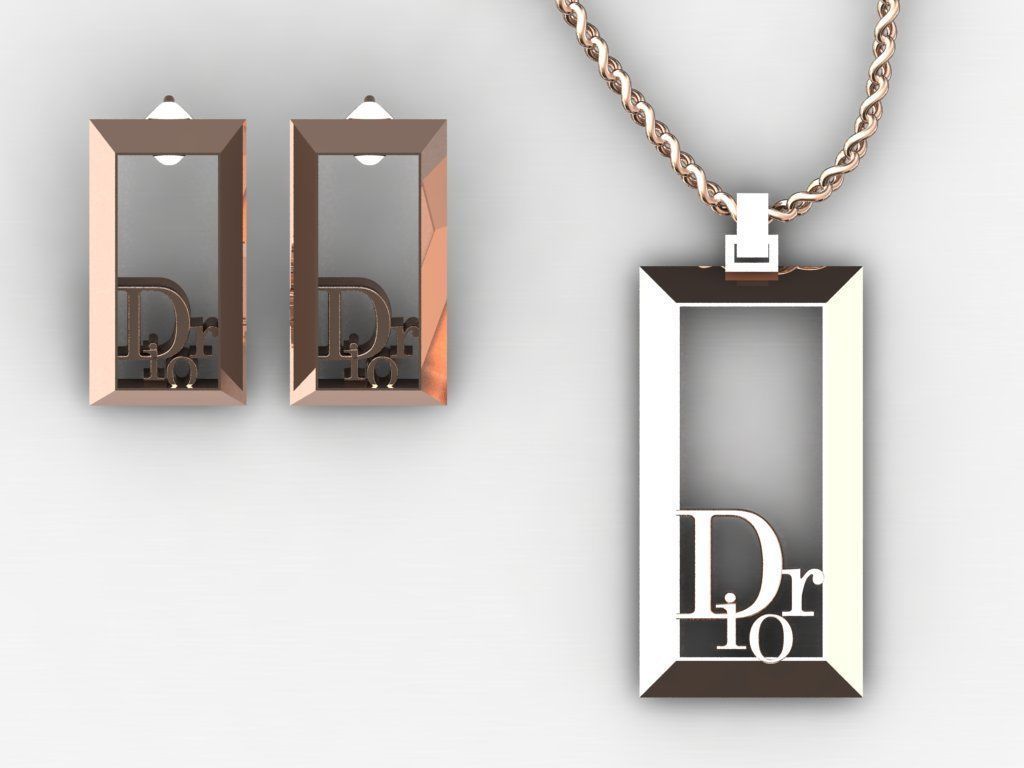 dior set pendant and earrings 3D print model_4