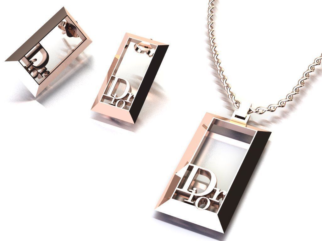 dior set pendant and earrings 3D print model_29