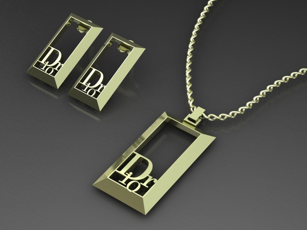 dior set pendant and earrings 3D print model_9