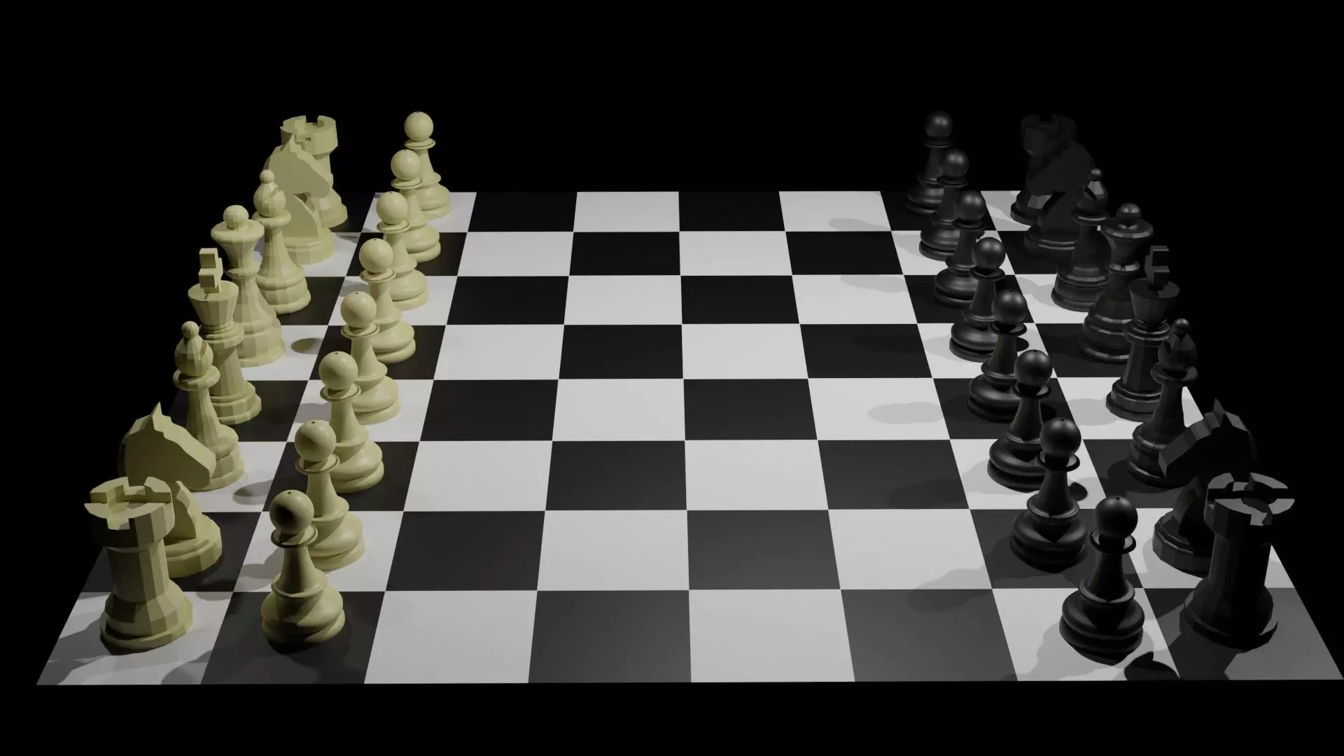 Chess board with pieces 3D model_0