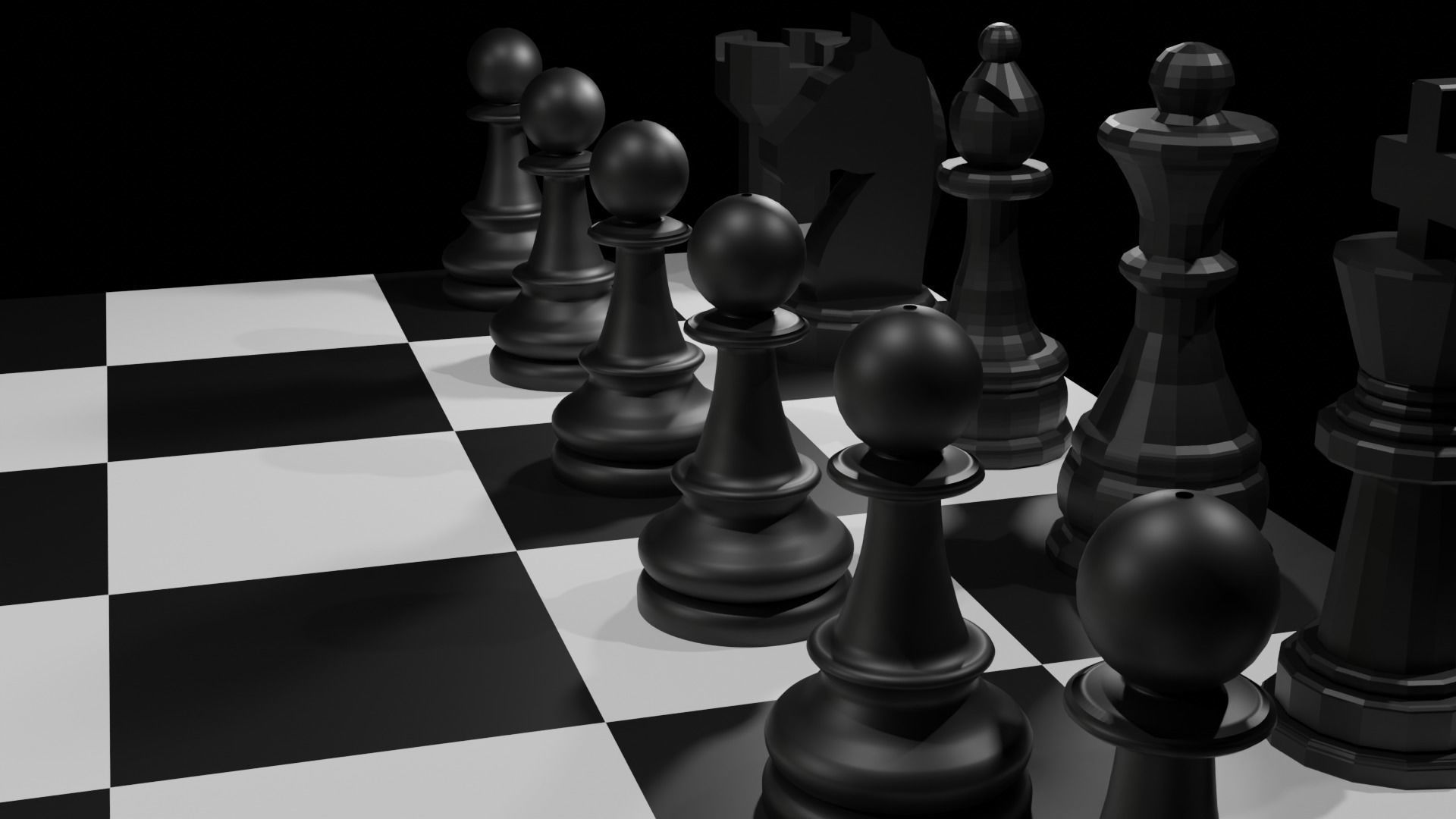 Chess board with pieces 3D model_1