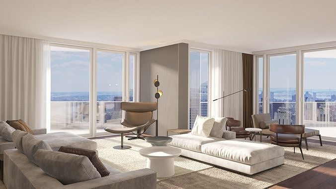 Luxury Modern apartment incl living kitchen bathroom bedroom 3D model 4