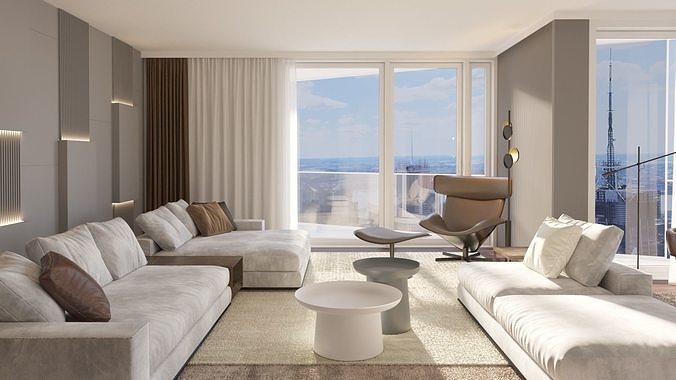 Luxury Modern apartment incl living kitchen bathroom bedroom 3D model 5