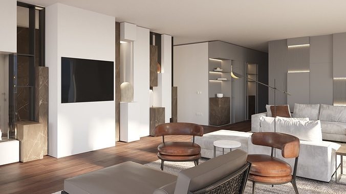 Luxury Modern apartment incl living kitchen bathroom bedroom 3D model 3