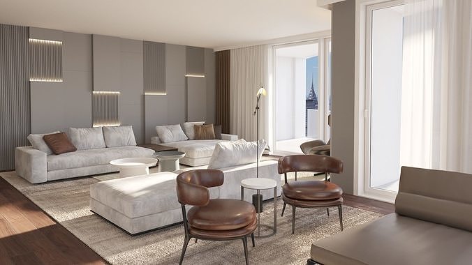 Luxury Modern apartment incl living kitchen bathroom bedroom 3D model 6