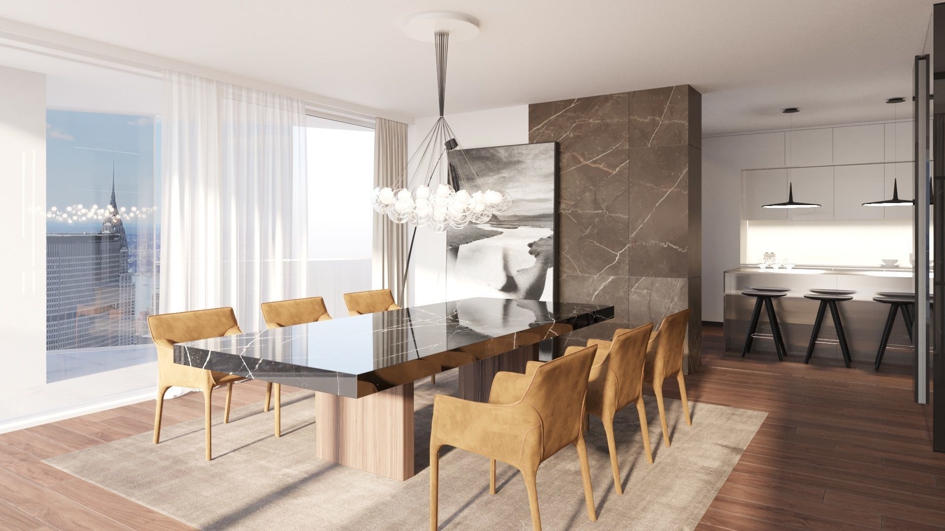 Luxury Modern apartment incl living kitchen bathroom bedroom 3D model_8