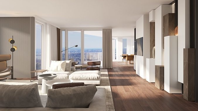 Luxury Modern apartment incl living kitchen bathroom bedroom 3D model 2