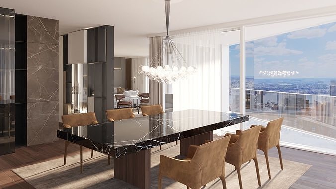 Luxury Modern apartment incl living kitchen bathroom bedroom 3D model 7