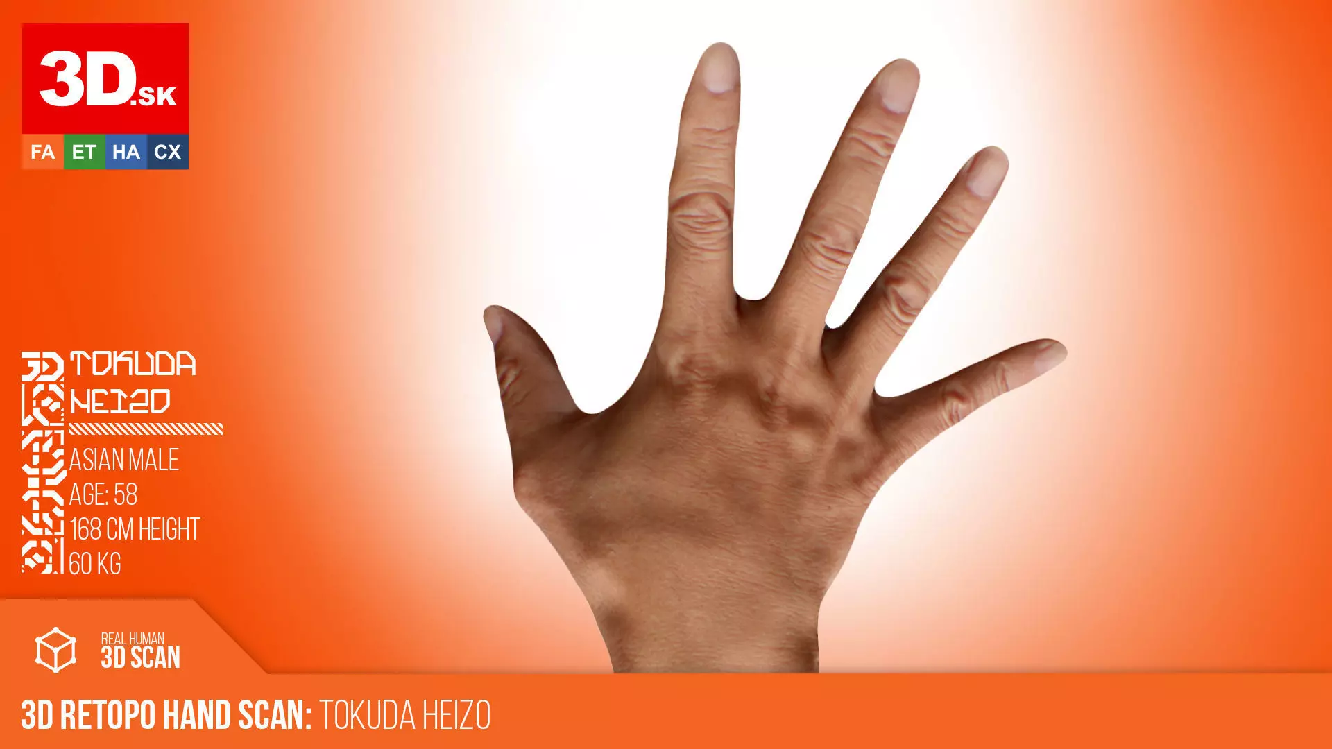 3D Retopologized Hand Scan Tokuda Heizo 3D model_0