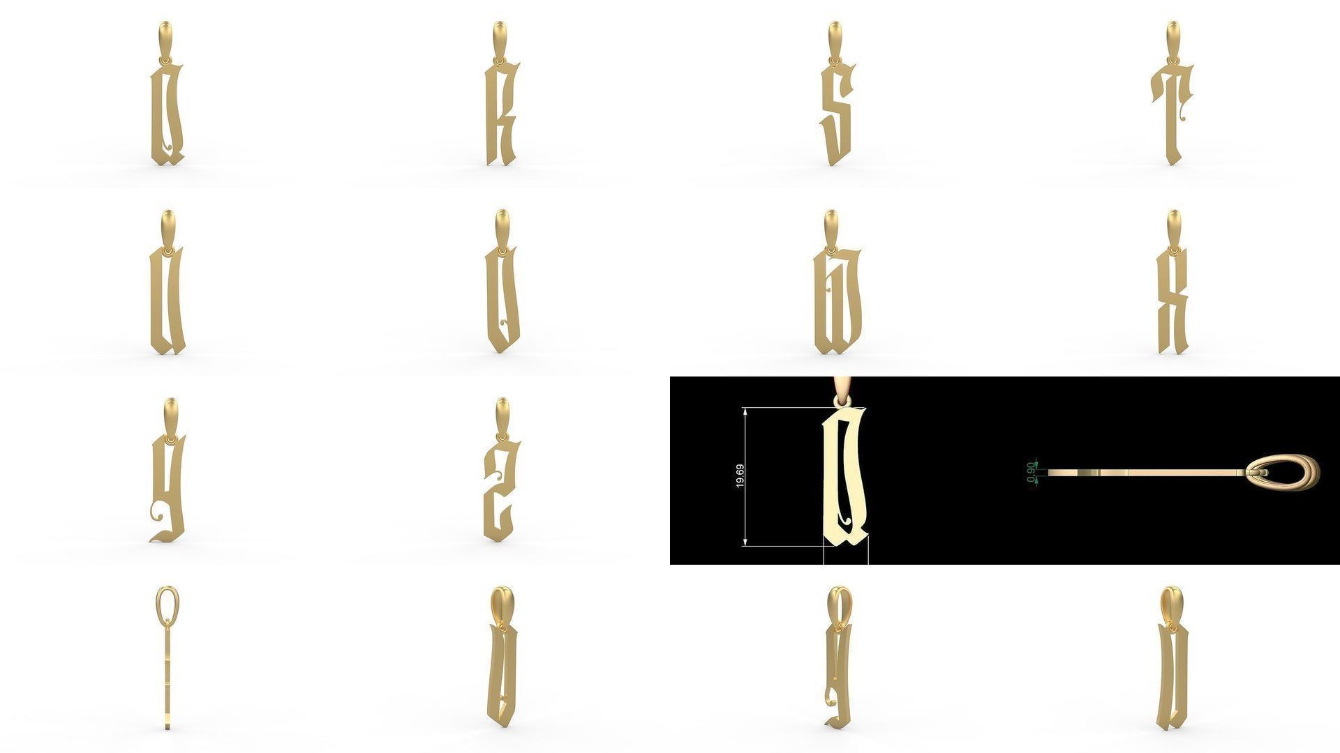 Initial Letters Pendant Alphabets Marseille 3D Model Collection_1