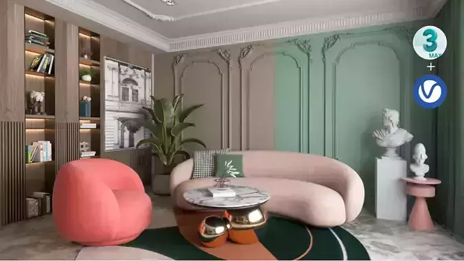 Living Room Design Style 3ds max scene