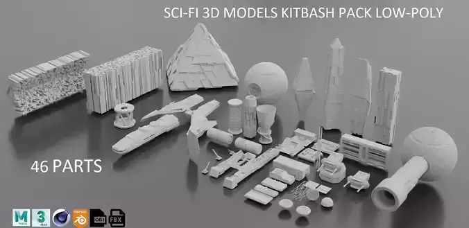 sci-fi 3d models kitbash pack low poly Low-poly 3D model