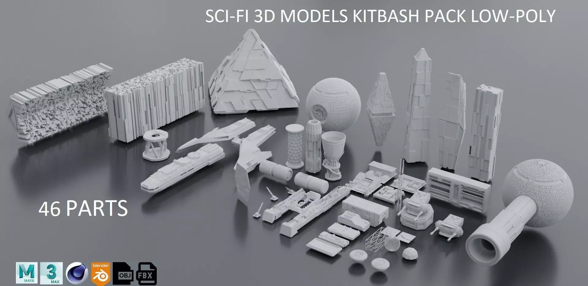 sci-fi 3d models kitbash pack low poly Low-poly 3D model_0