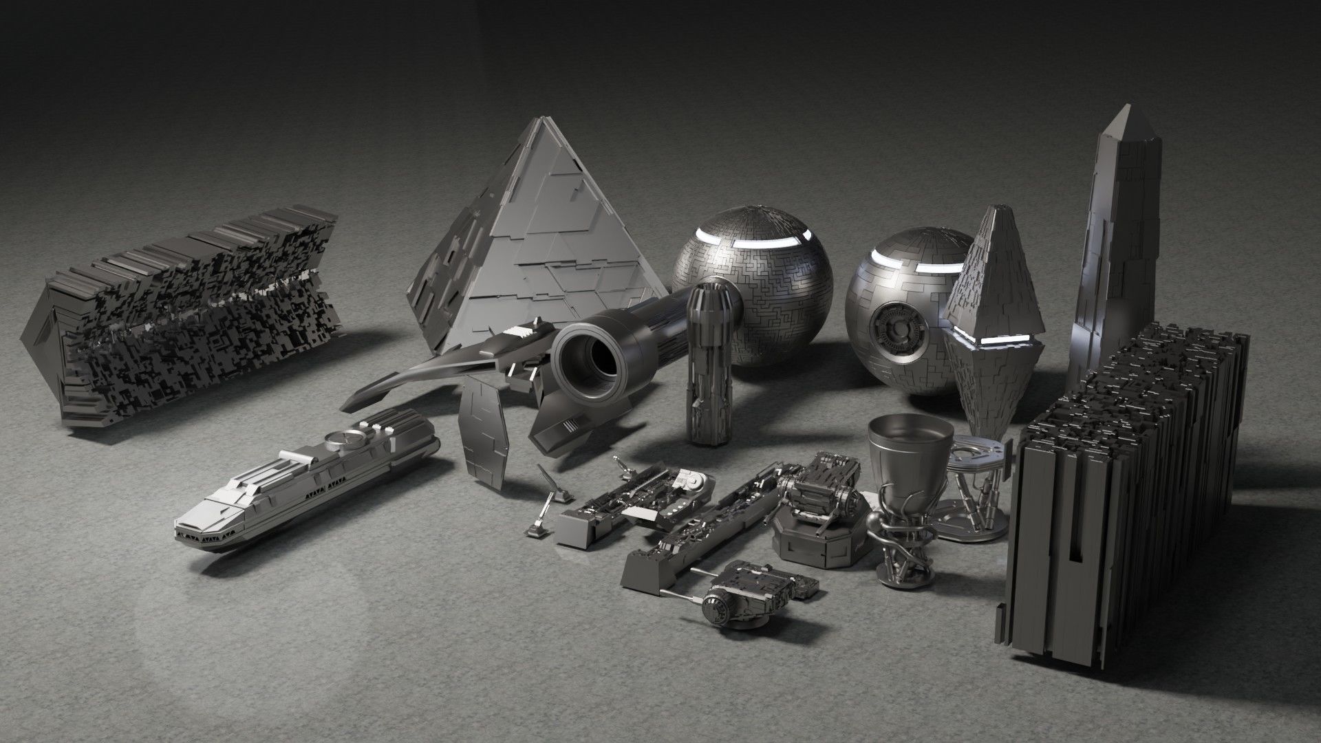 sci-fi 3d models kitbash pack low poly Low-poly 3D model_10