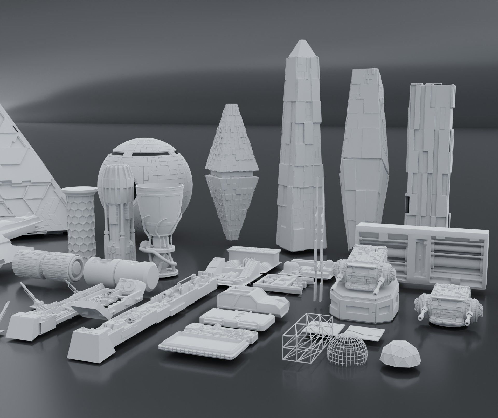 sci-fi 3d models kitbash pack low poly Low-poly 3D model_1