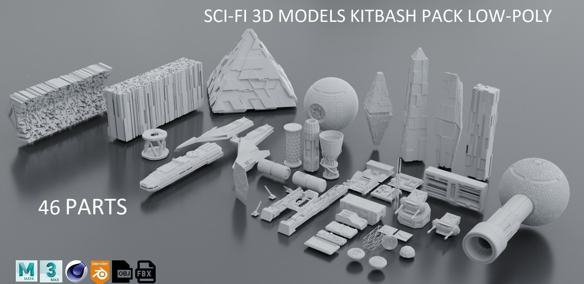 sci-fi 3d models kitbash pack low poly Low-poly 3D model_23