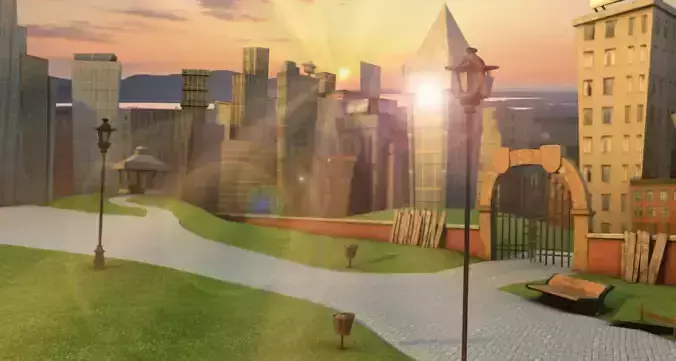 Cartoon city country city scene