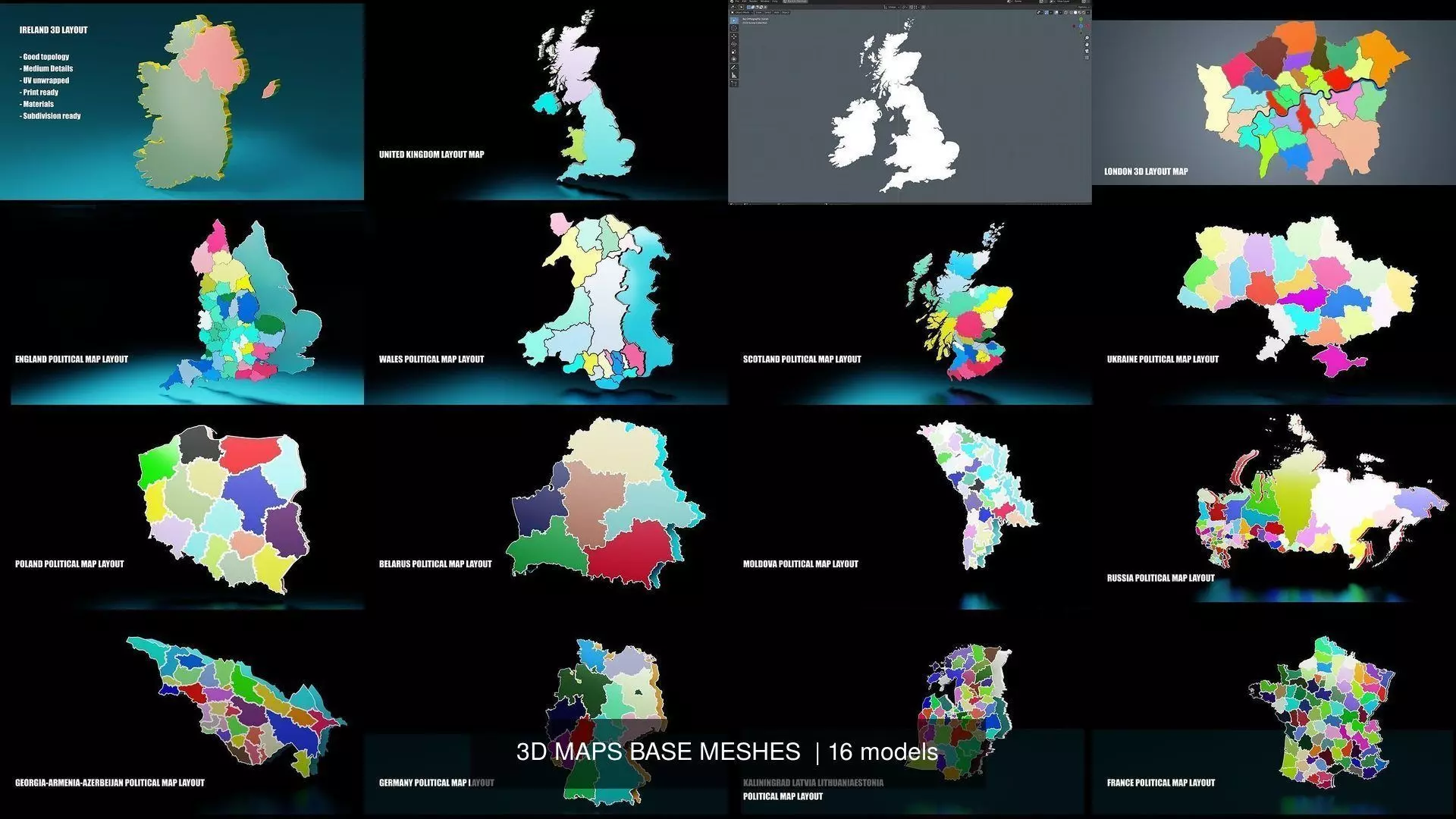 3D MAPS BASE MESHES 3D Model Collection_0