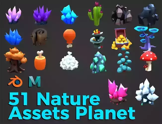 51 Low poly Nature Assets Planet Free low-poly 3D model