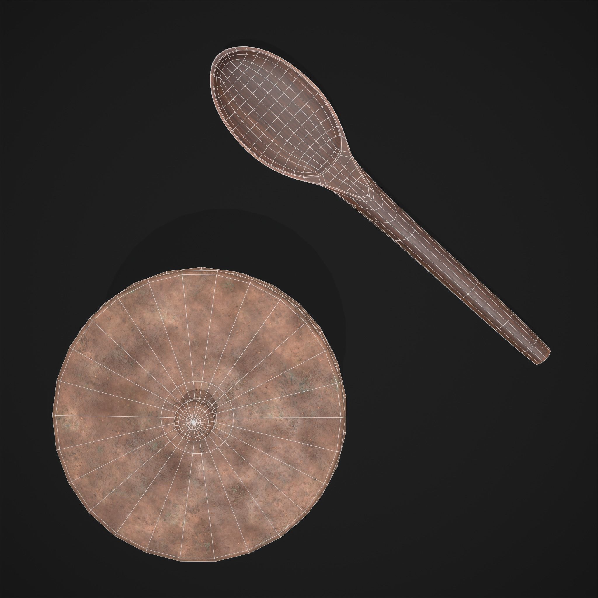 Clay Pot and Wood Spoon Low-poly 3D model_8