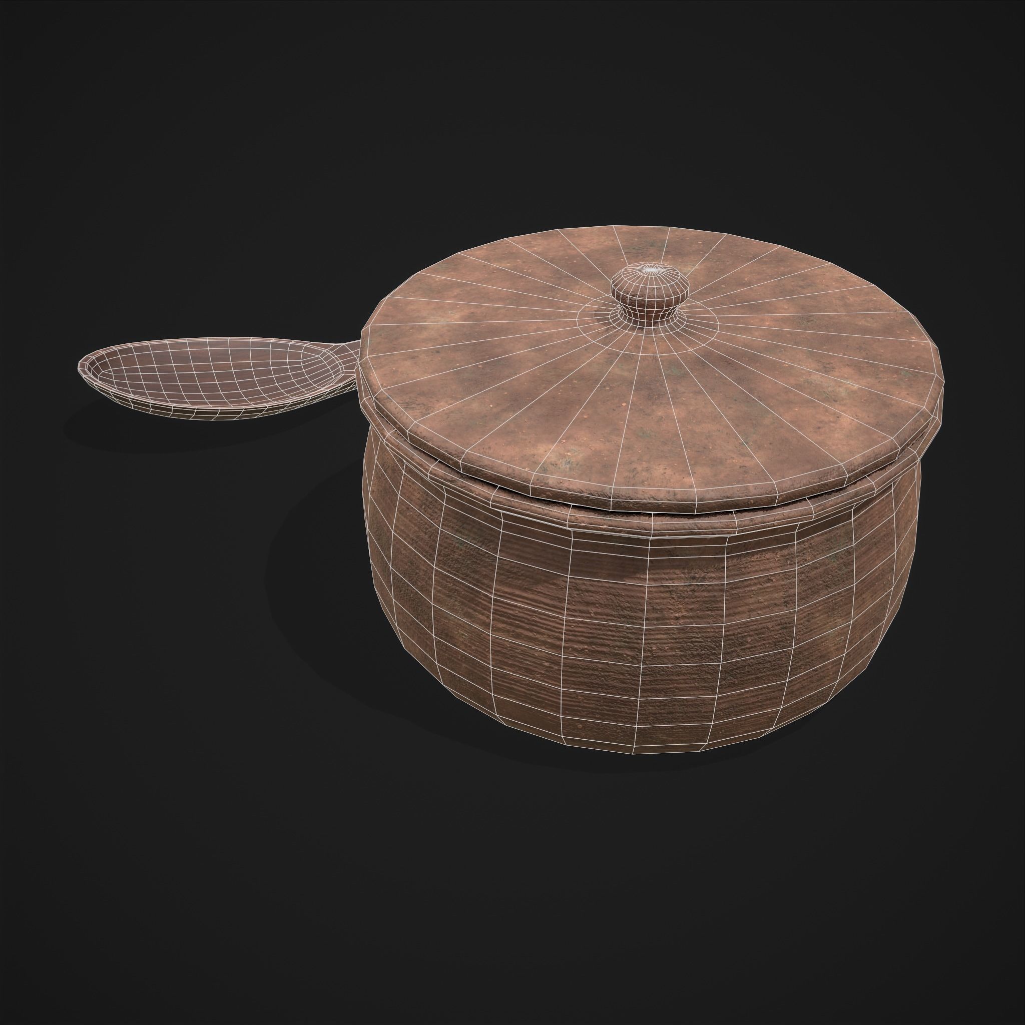 Clay Pot and Wood Spoon Low-poly 3D model_6