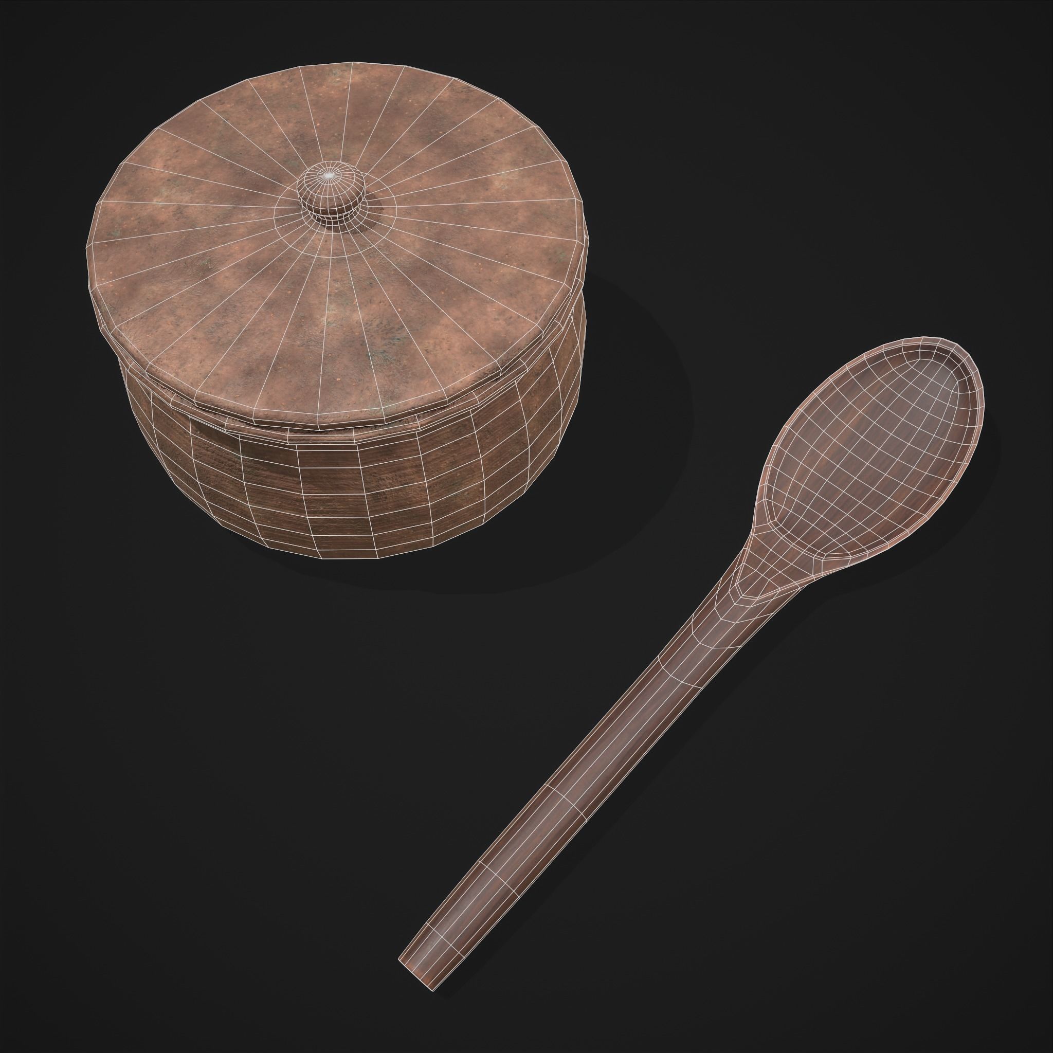 Clay Pot and Wood Spoon Low-poly 3D model_20