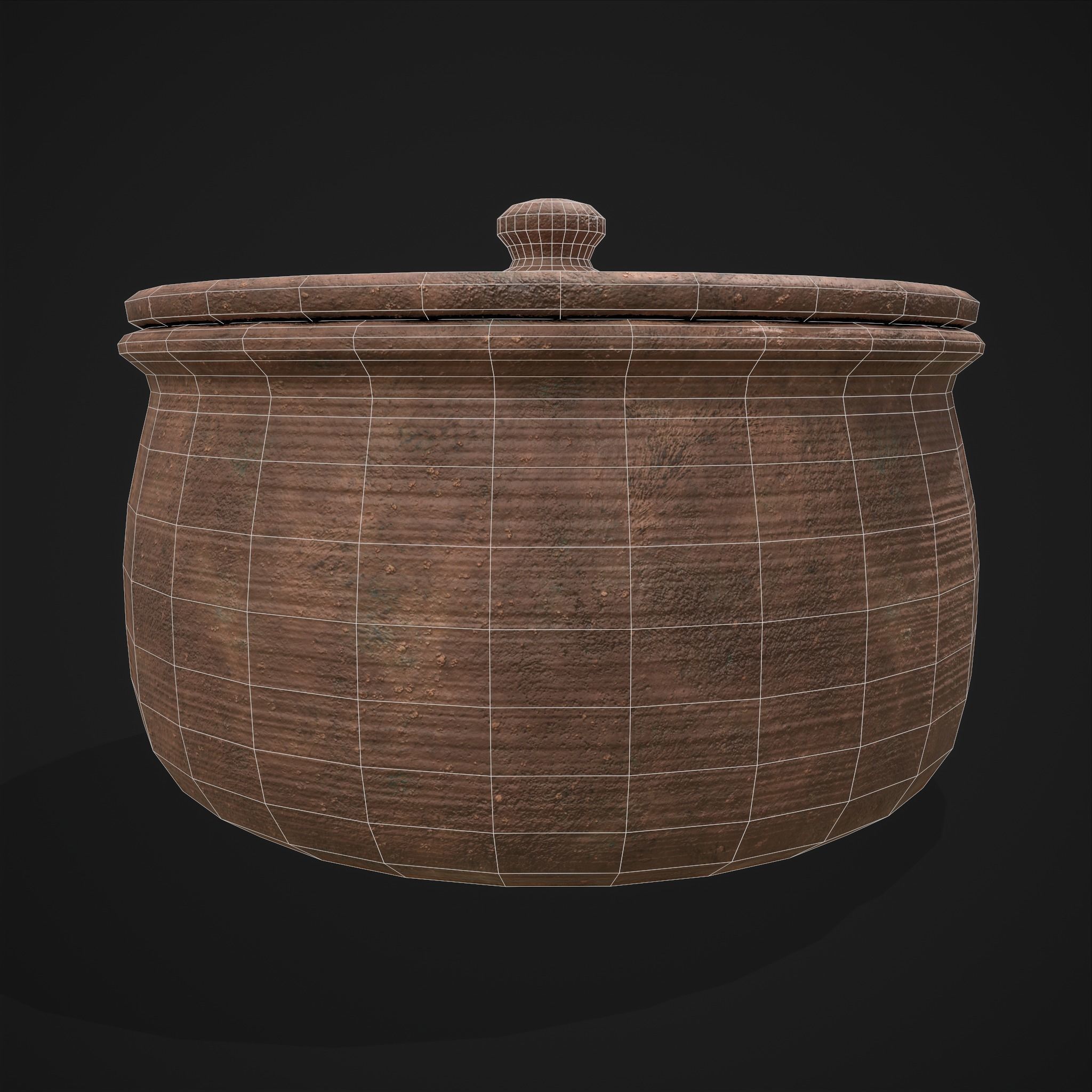 Clay Pot and Wood Spoon Low-poly 3D model_14